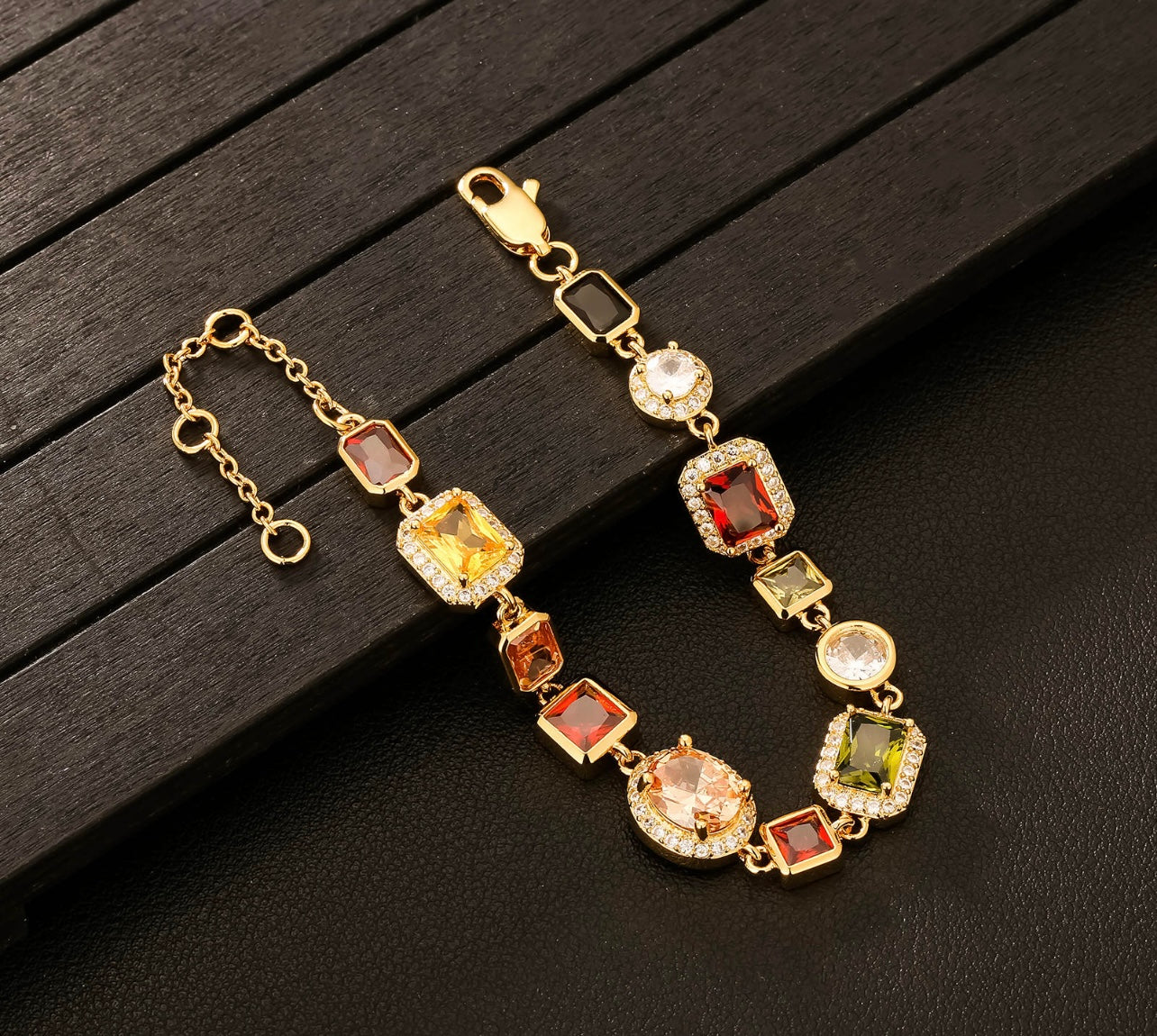 Multi Gem Gold Plated Bracelet