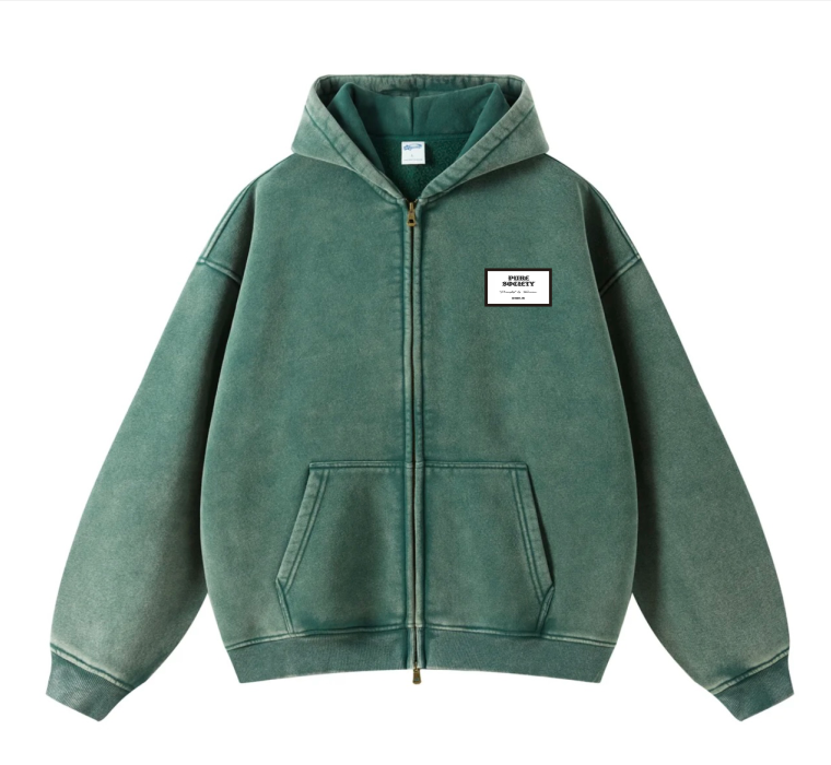 Emerald Acid Washed Zip Up Hoodie