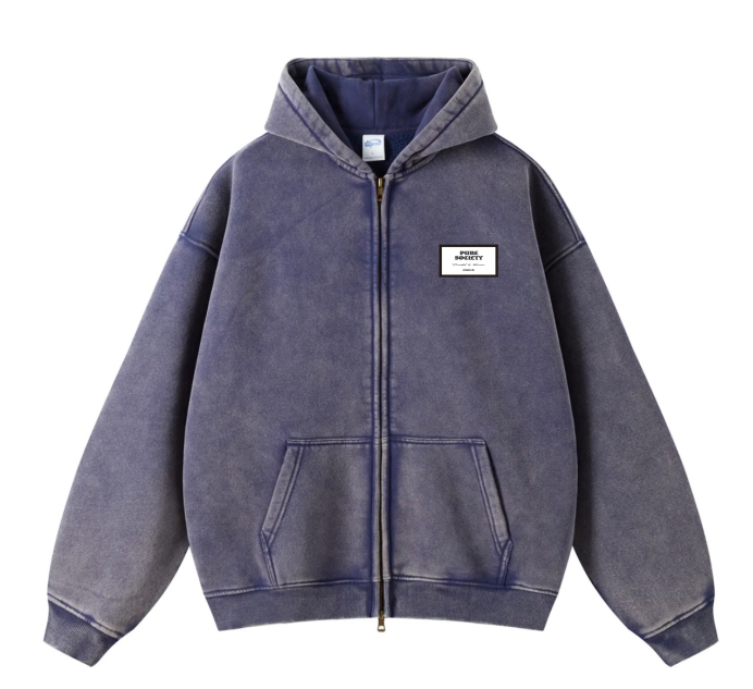 トップス Slacker Acid Wash Zip Hoodie Blue Acid Wash Zip Hoodie Blue – Slacker
