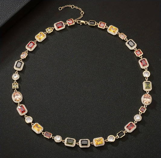 Multi Gem Gold Plated Choker