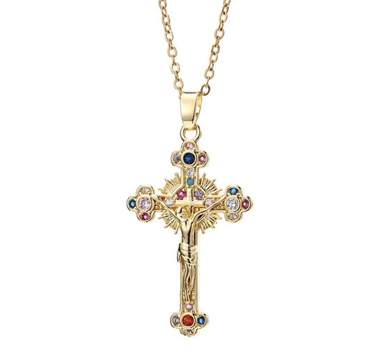Jesus Cross Necklace Multicolored