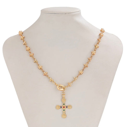 Floral XL Cross Necklace