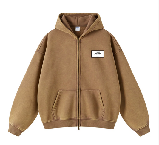 Sand Acid Washed Zip Up Hoodie