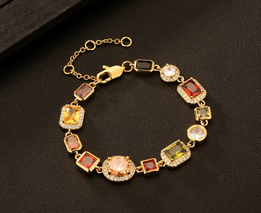 Multi Gem Gold Plated Bracelet