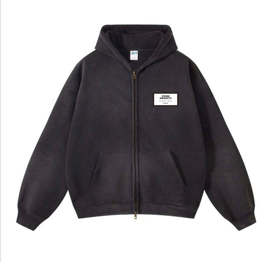 Black Sunfaded Zip Up Hoodie